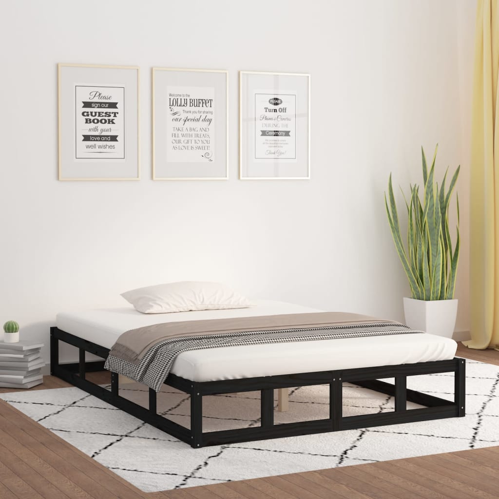 sengeramme 200x200 cm massivt træ sort