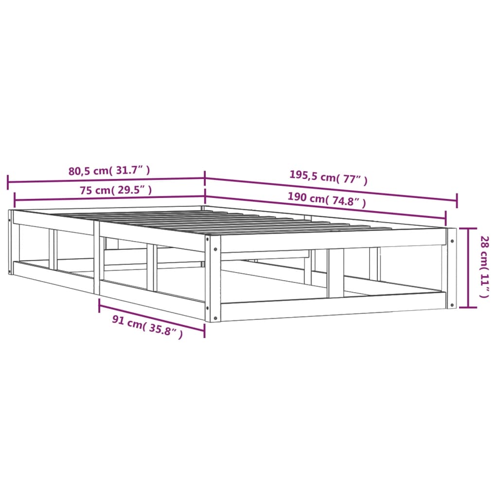 sengeramme 75x190 cm Small Single massivt træ hvid