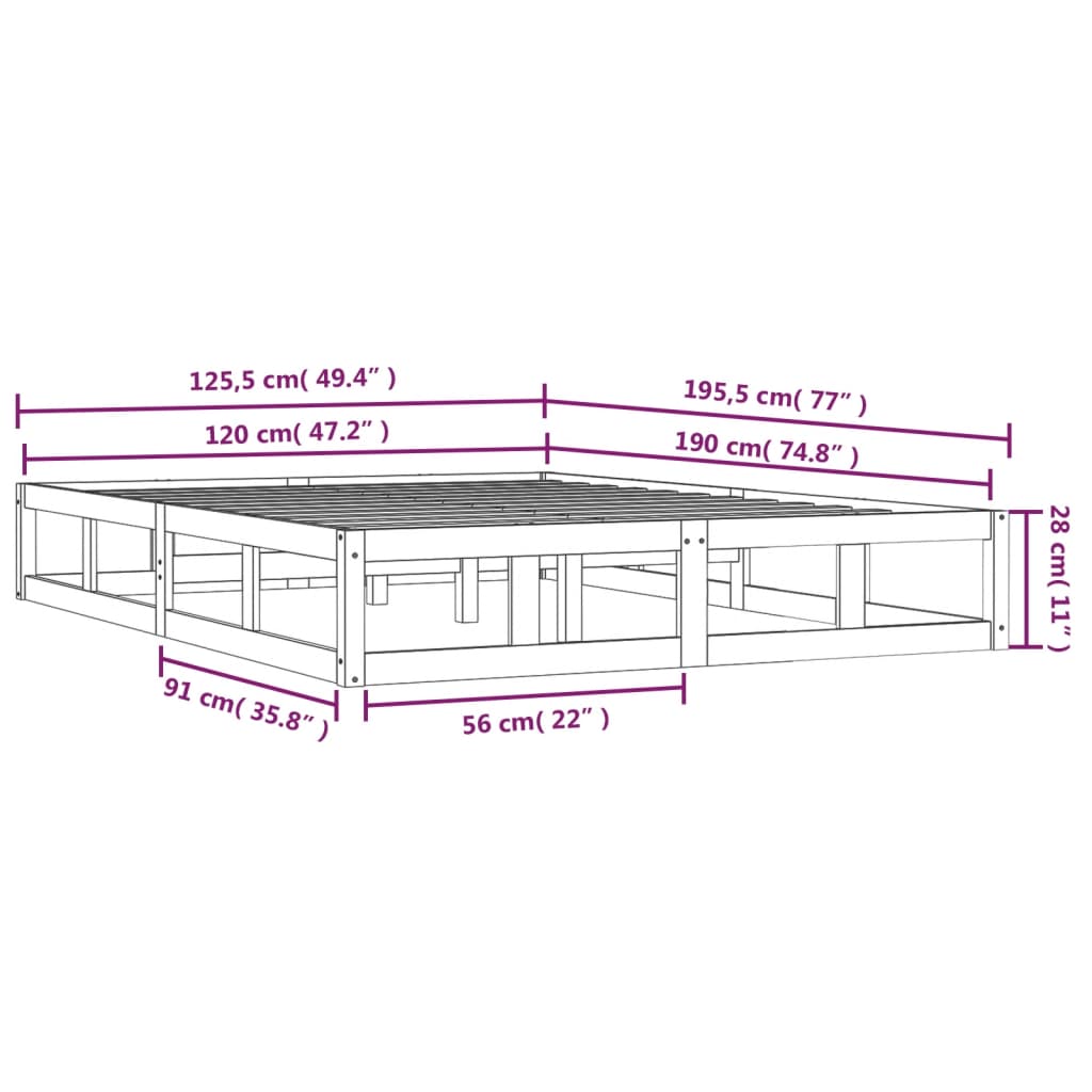 sengeramme 120x190 cm Small Double massivt træ sort