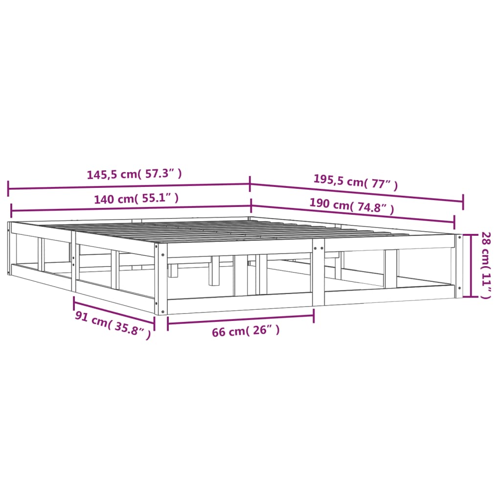 sengeramme 140x190 cm massivt træ hvid