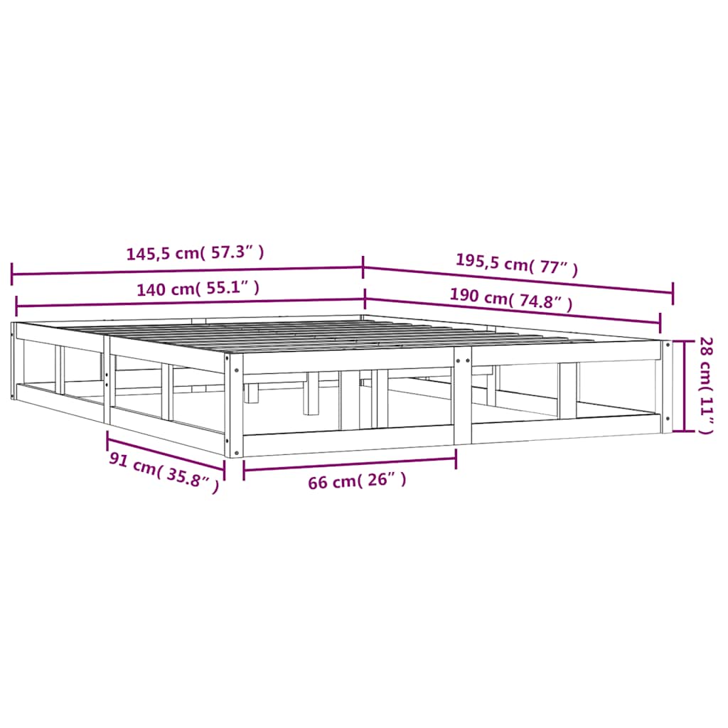 sengeramme 140x190 cm massivt træ sort