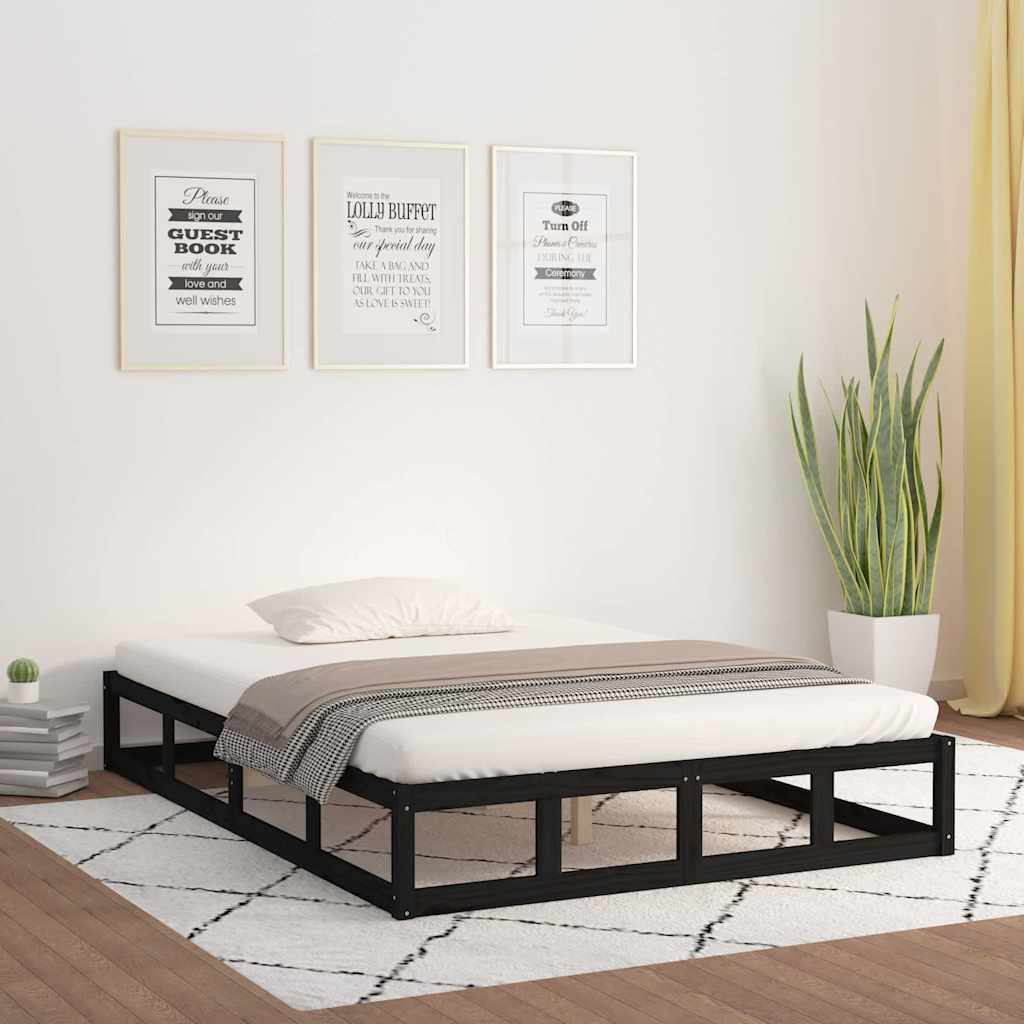 sengeramme 140x190 cm massivt træ sort