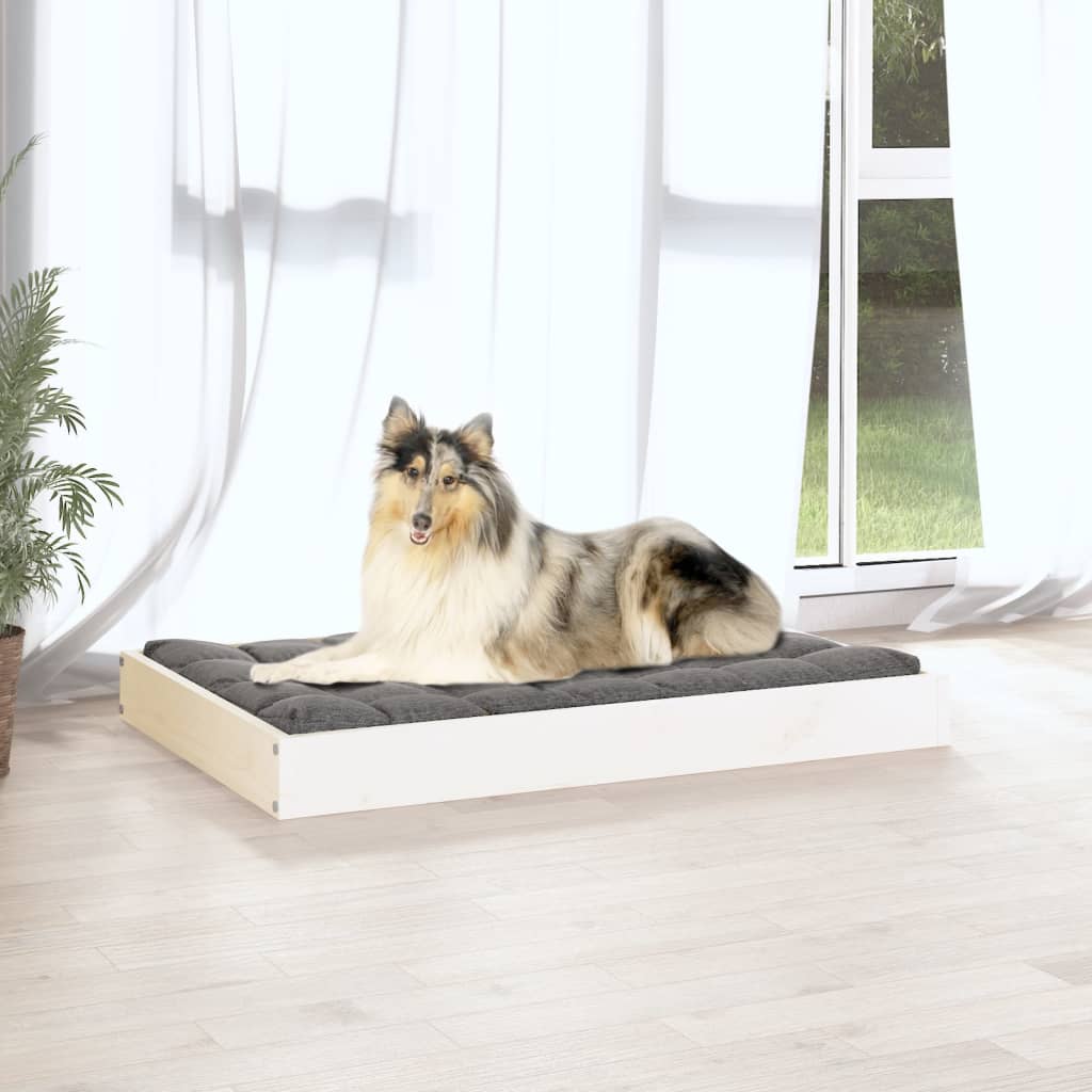hundeseng 91,5x64x9 cm massivt fyrretræ hvid