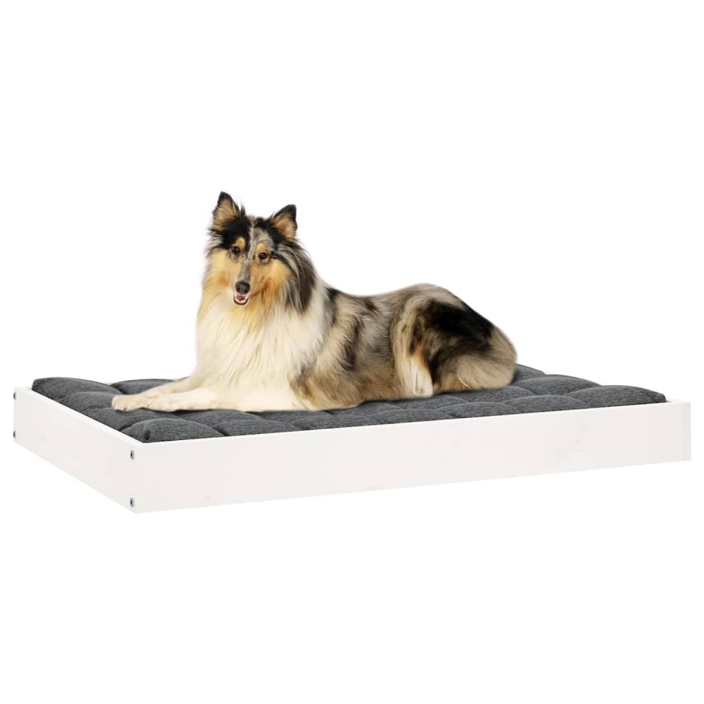 hundeseng 91,5x64x9 cm massivt fyrretræ hvid