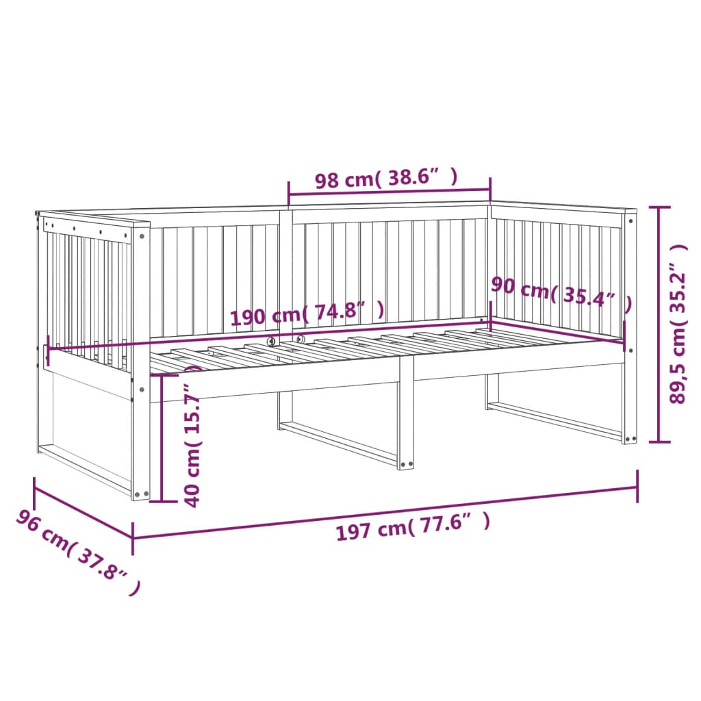 daybed uden madras 90x190 cm massivt fyrretræ