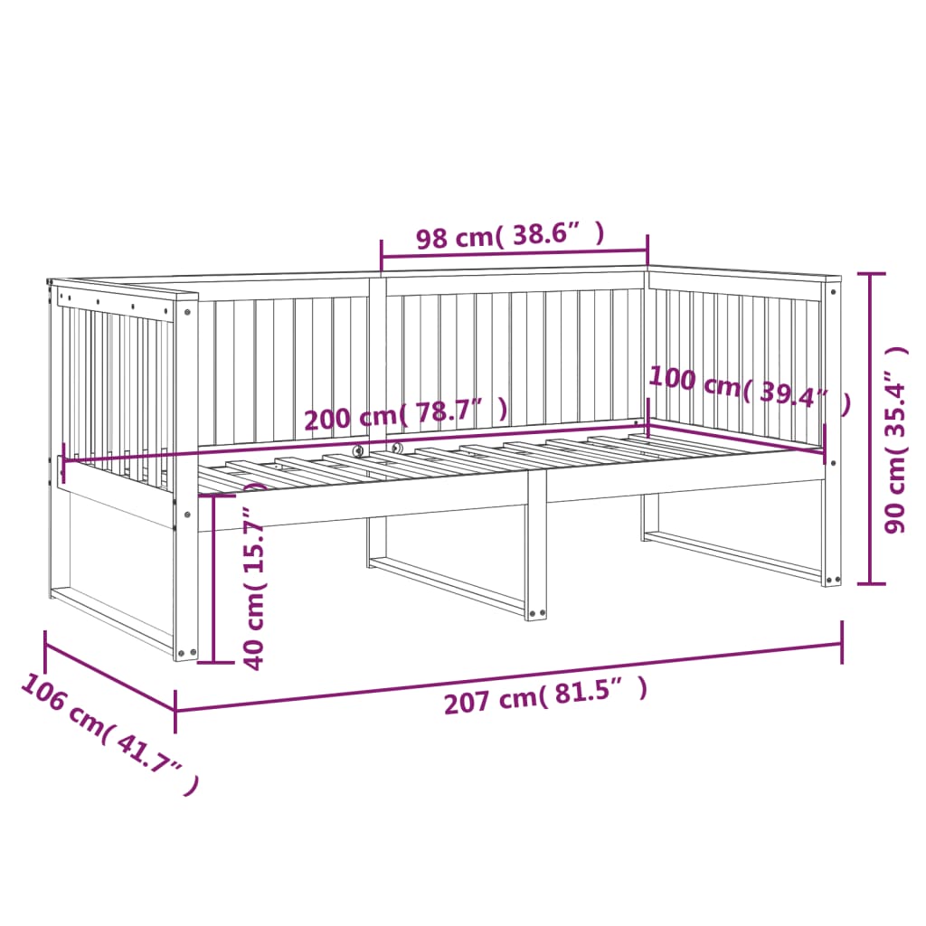 daybed med reol uden madras 100x200 cm massivt fyrretræ hvid