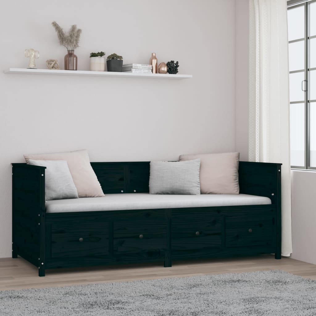 daybed 90x200 cm massivt fyrretræ sort