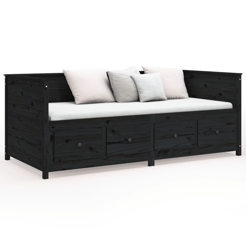 daybed 90x200 cm massivt fyrretræ sort
