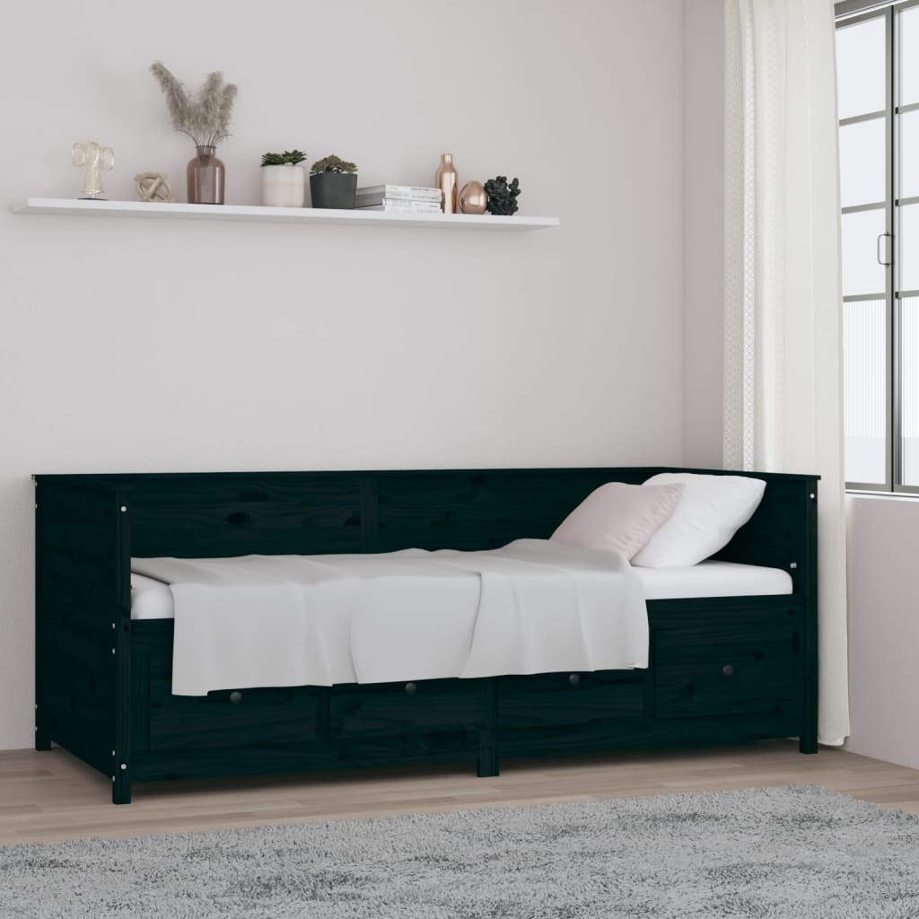 daybed 90x200 cm massivt fyrretræ sort