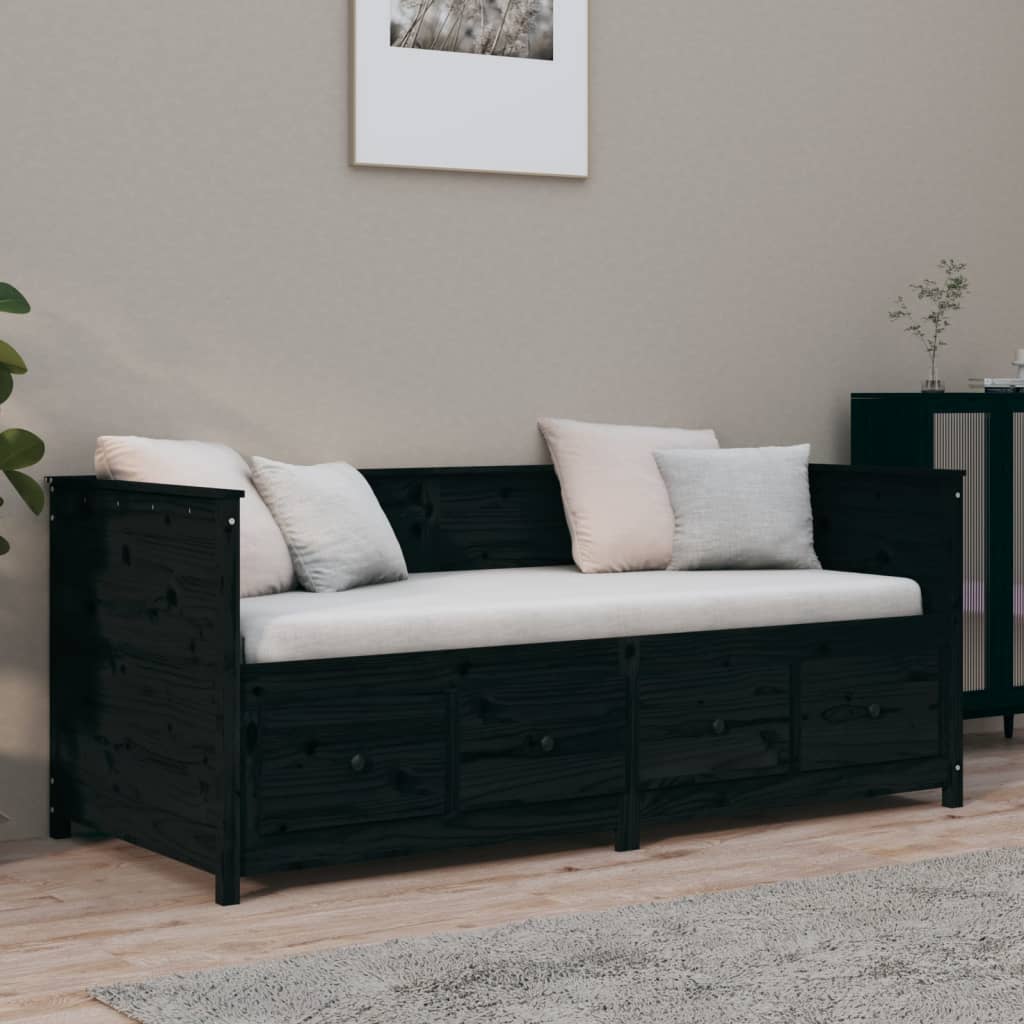 daybed 90x190 cm massivt fyrretræ sort