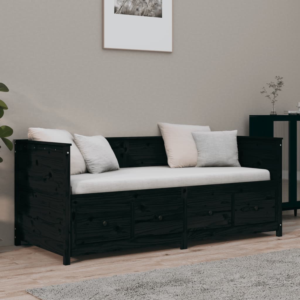 daybed 75x190 cm massivt fyrretræ sort