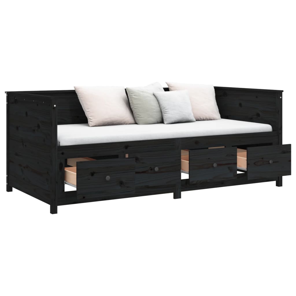 daybed 75x190 cm massivt fyrretræ sort