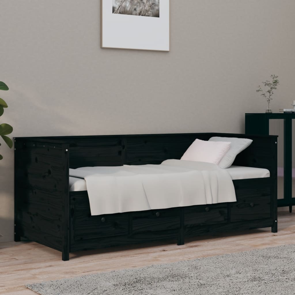 daybed 75x190 cm massivt fyrretræ sort