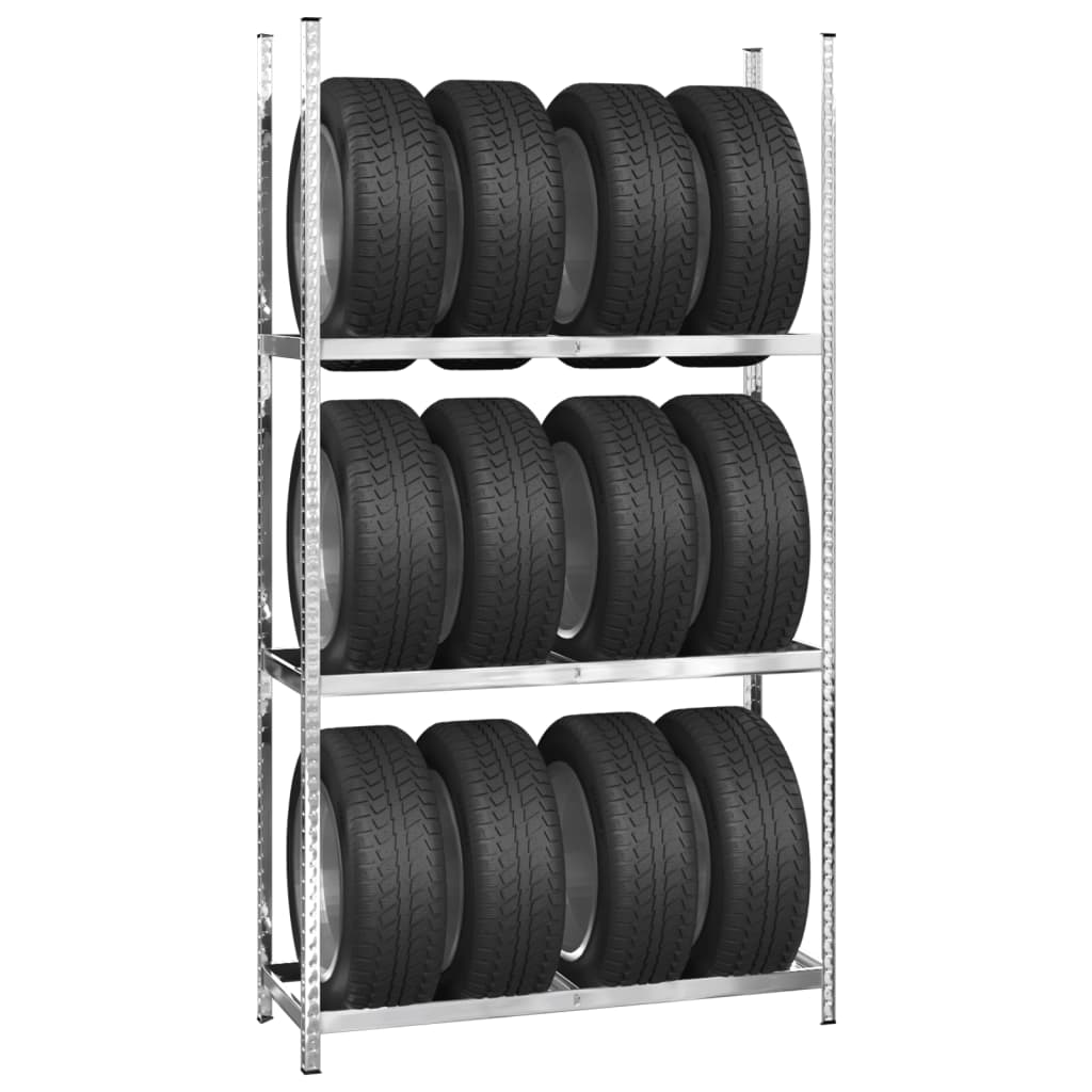 dækreol med 3 hylder 110x40x200 cm stål sølvfarvet