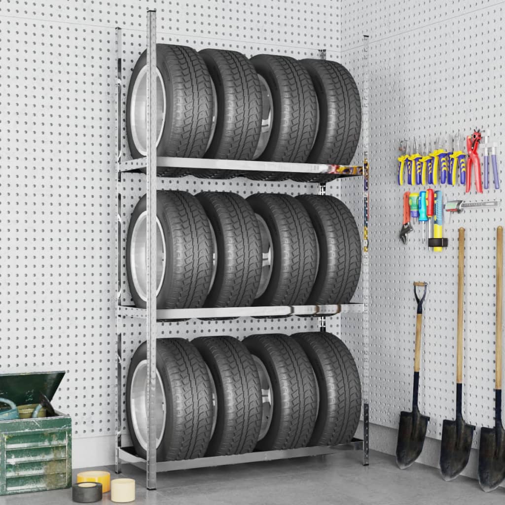 dækreol med 3 hylder 110x40x200 cm stål sølvfarvet