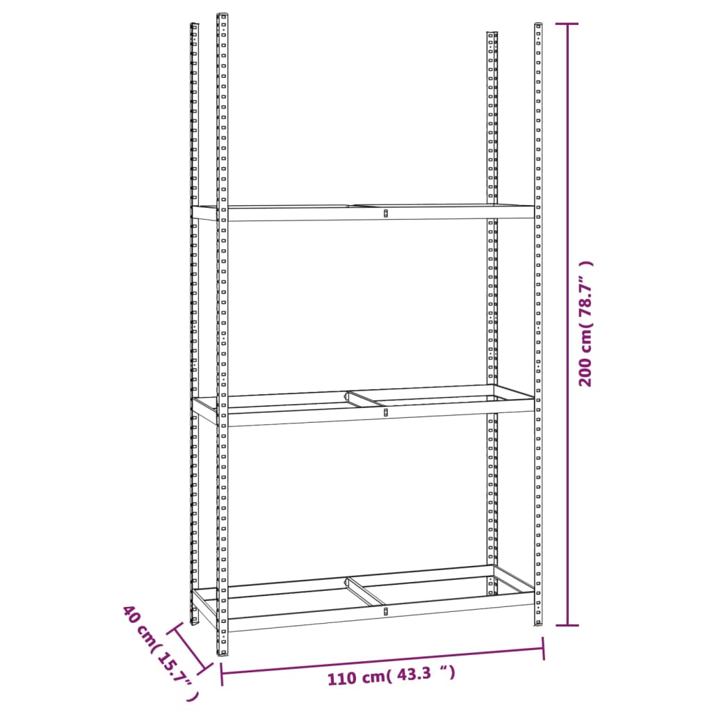 dækreoler 2 stk. med 3 hylder 110x40x200 cm stål sølvfarvet