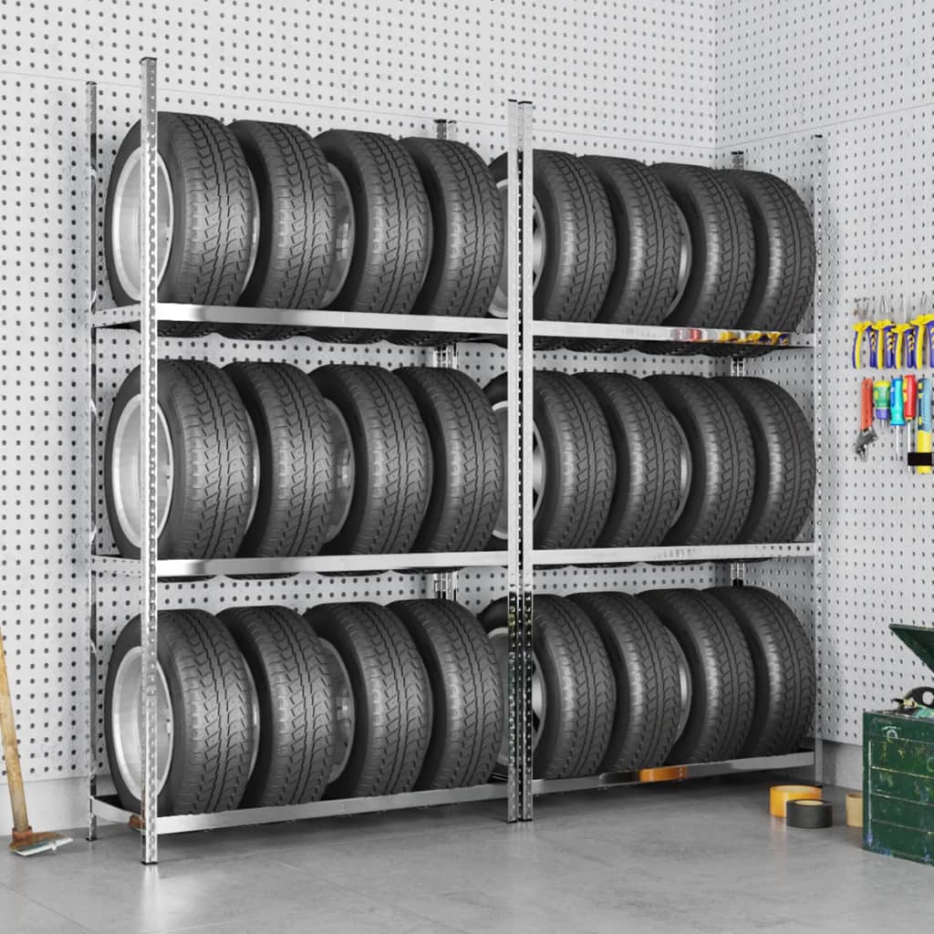 dækreoler 2 stk. med 3 hylder 110x40x200 cm stål sølvfarvet