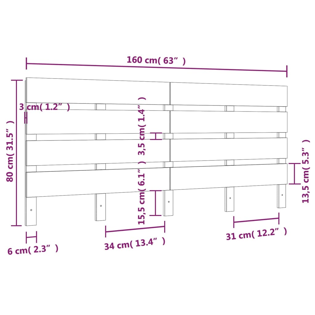 sengegavl 160x3x80 cm massivt fyrretræ hvid