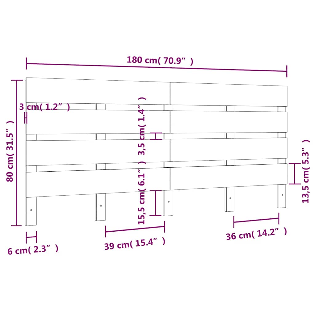sengegavl 180x3x80 cm massivt fyrretræ hvid
