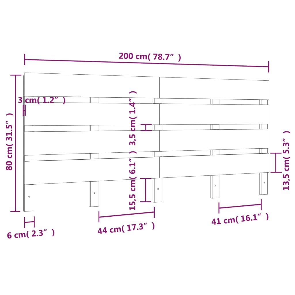 sengegavl 200x3x80 cm massivt fyrretræ