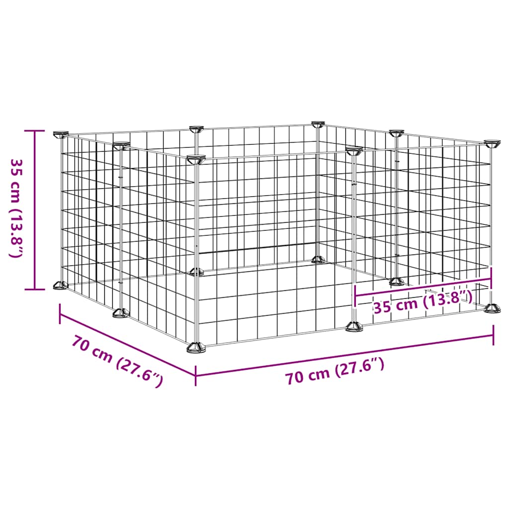 8-panels kæledyrsbur sort 70x70x35 cm stål