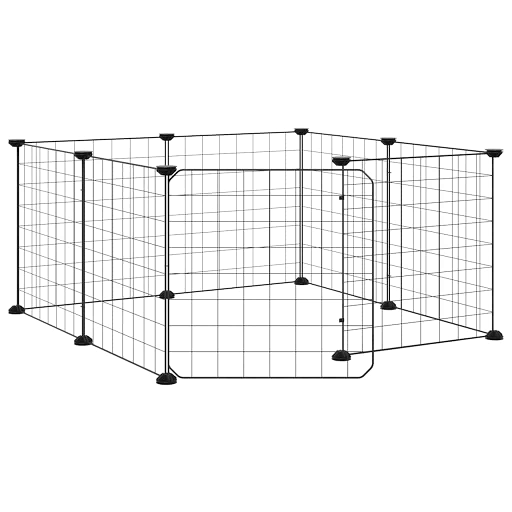 kæledyrsbur med 8 paneler og dør sort 70x70x35 cm stål