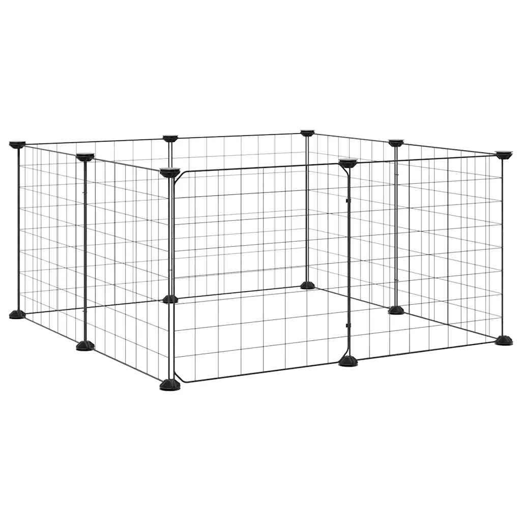 kæledyrsbur med 8 paneler og dør sort 70x70x35 cm stål