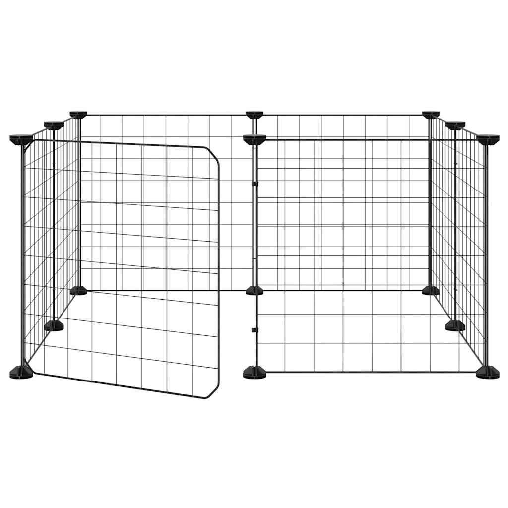 kæledyrsbur med 8 paneler og dør sort 70x70x35 cm stål