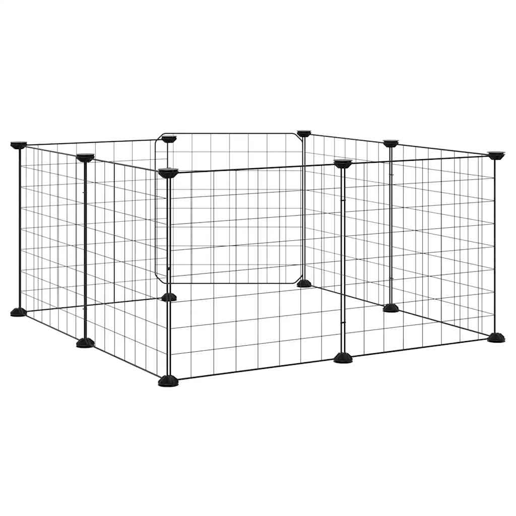 kæledyrsbur med 8 paneler og dør sort 70x70x35 cm stål