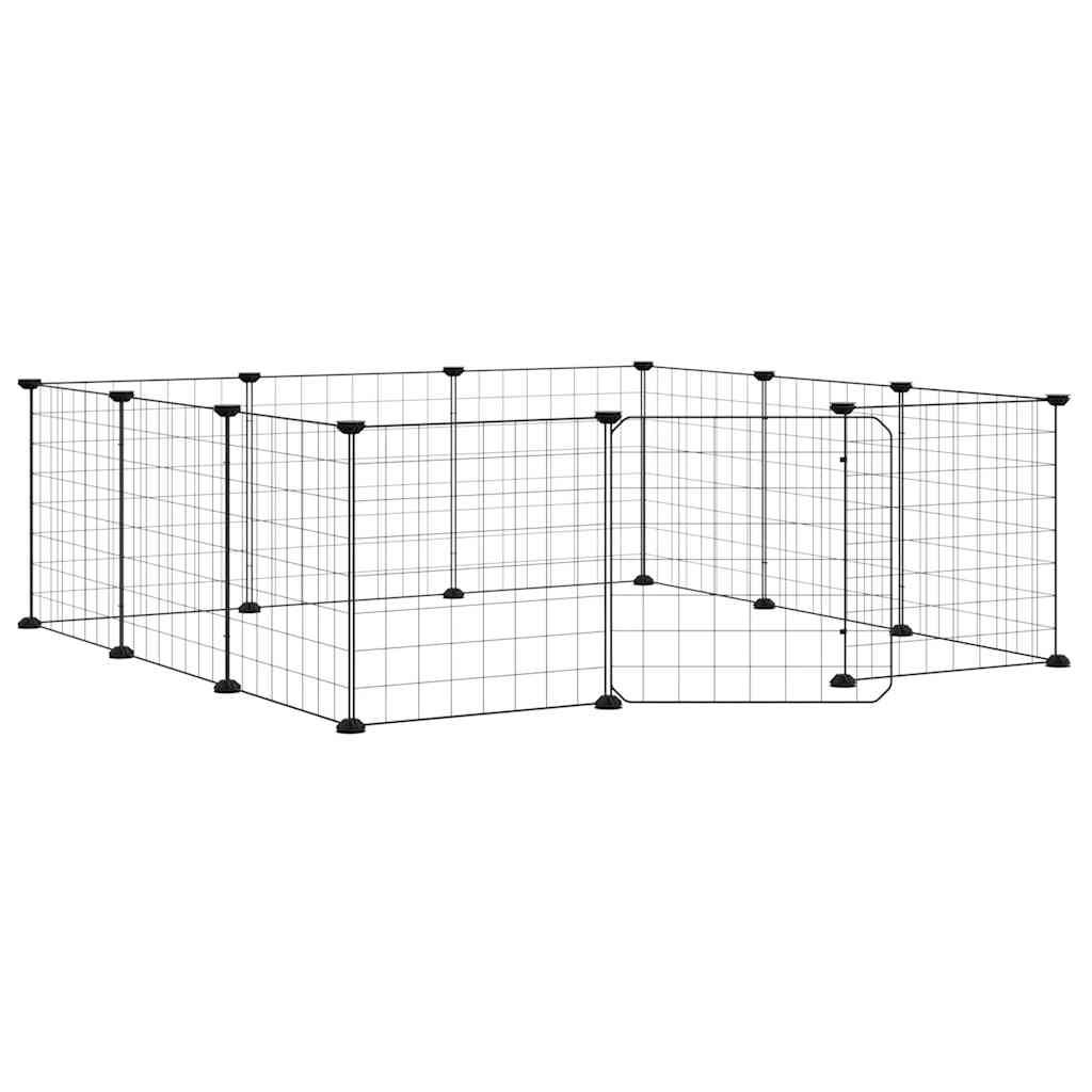 kæledyrsbur med 12 paneler og dør sort 105x105x35 cm stål