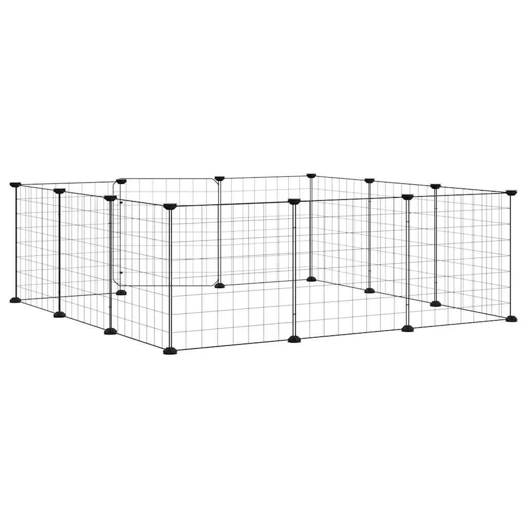 kæledyrsbur med 12 paneler og dør sort 105x105x35 cm stål