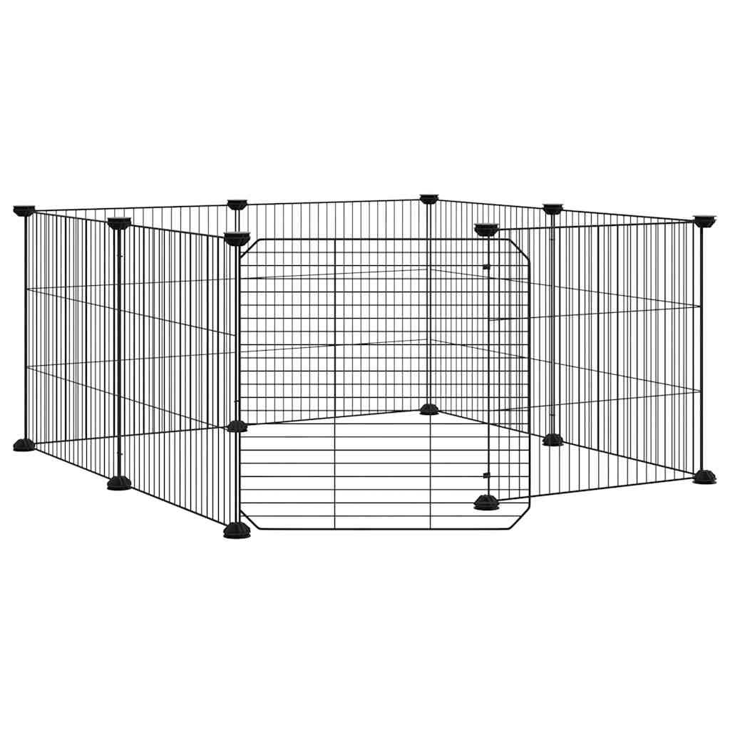 kæledyrsbur med 8 paneler og dør sort 70x70x35 cm stål