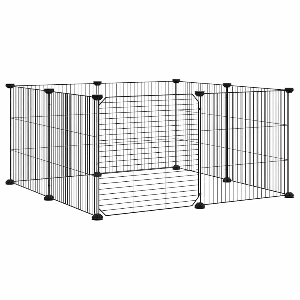 kæledyrsbur med 8 paneler og dør sort 70x70x35 cm stål