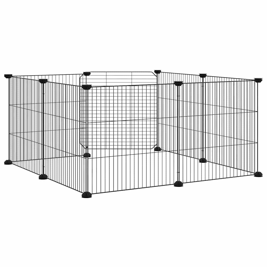 kæledyrsbur med 8 paneler og dør sort 70x70x35 cm stål