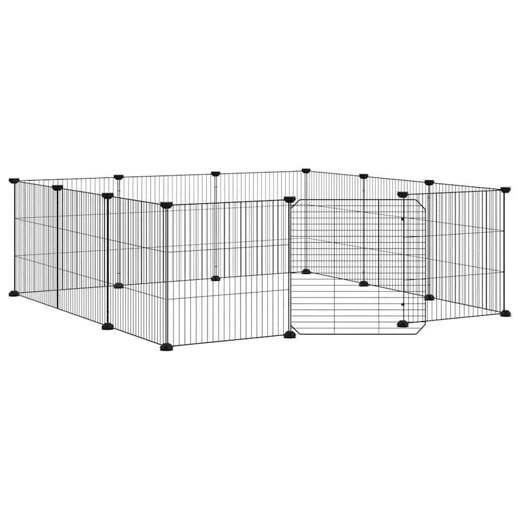 kæledyrsbur med 12 paneler og dør sort 105x105x35 cm stål