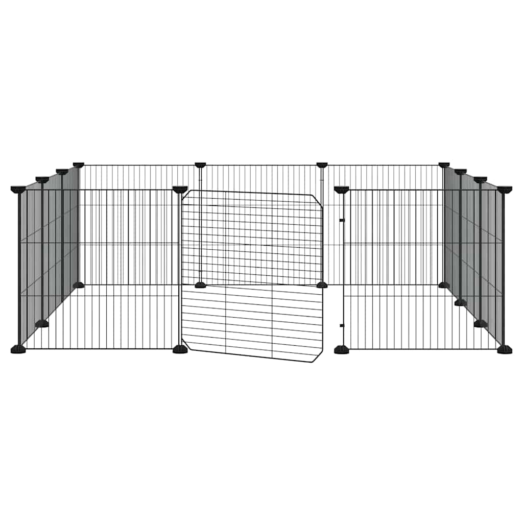 kæledyrsbur med 12 paneler og dør sort 105x105x35 cm stål