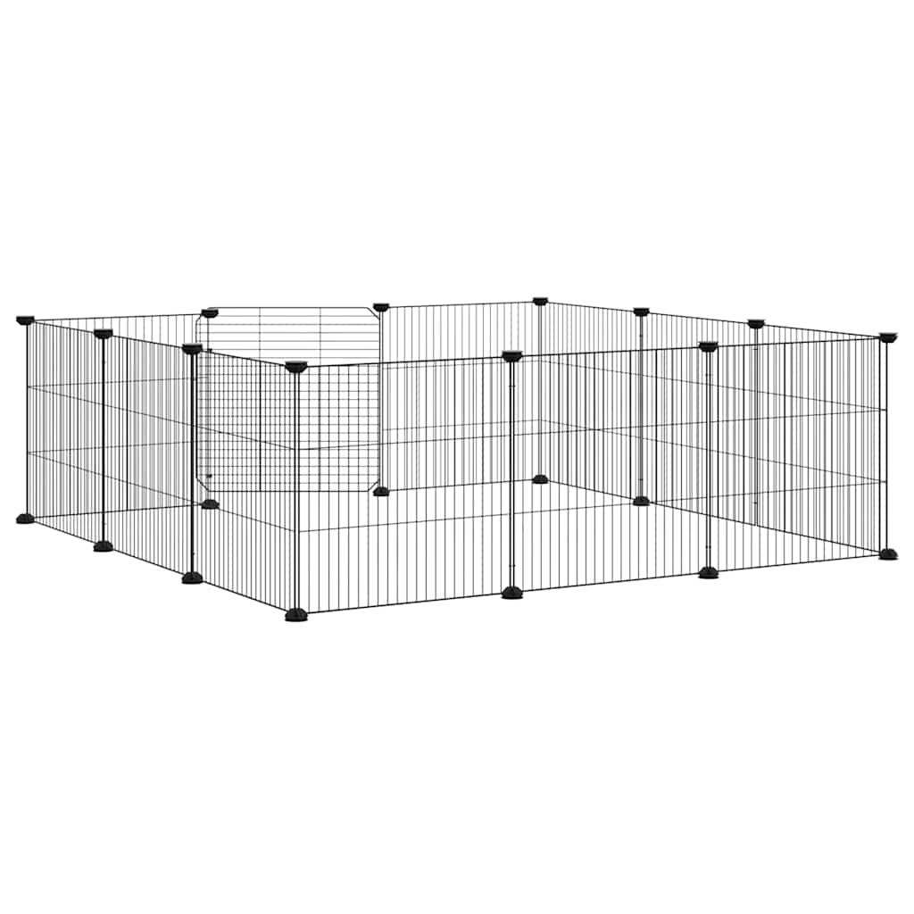 kæledyrsbur med 12 paneler og dør sort 105x105x35 cm stål