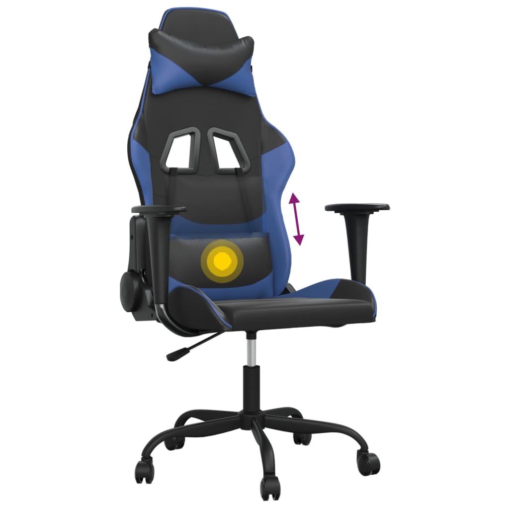 gamingstol m. massagefunktion kunstlæder sort og blå