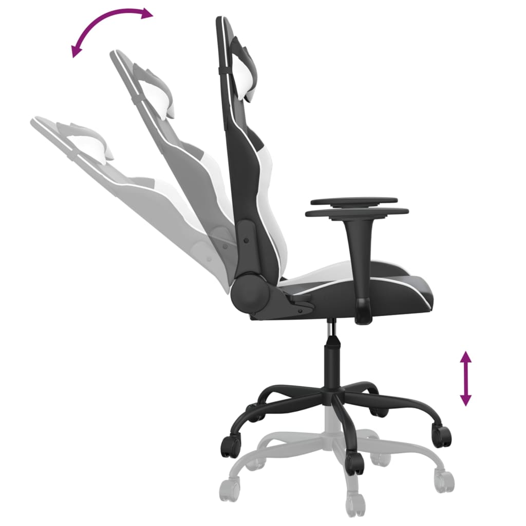 gamingstol med massagefunktion kunstlæder sort og hvid