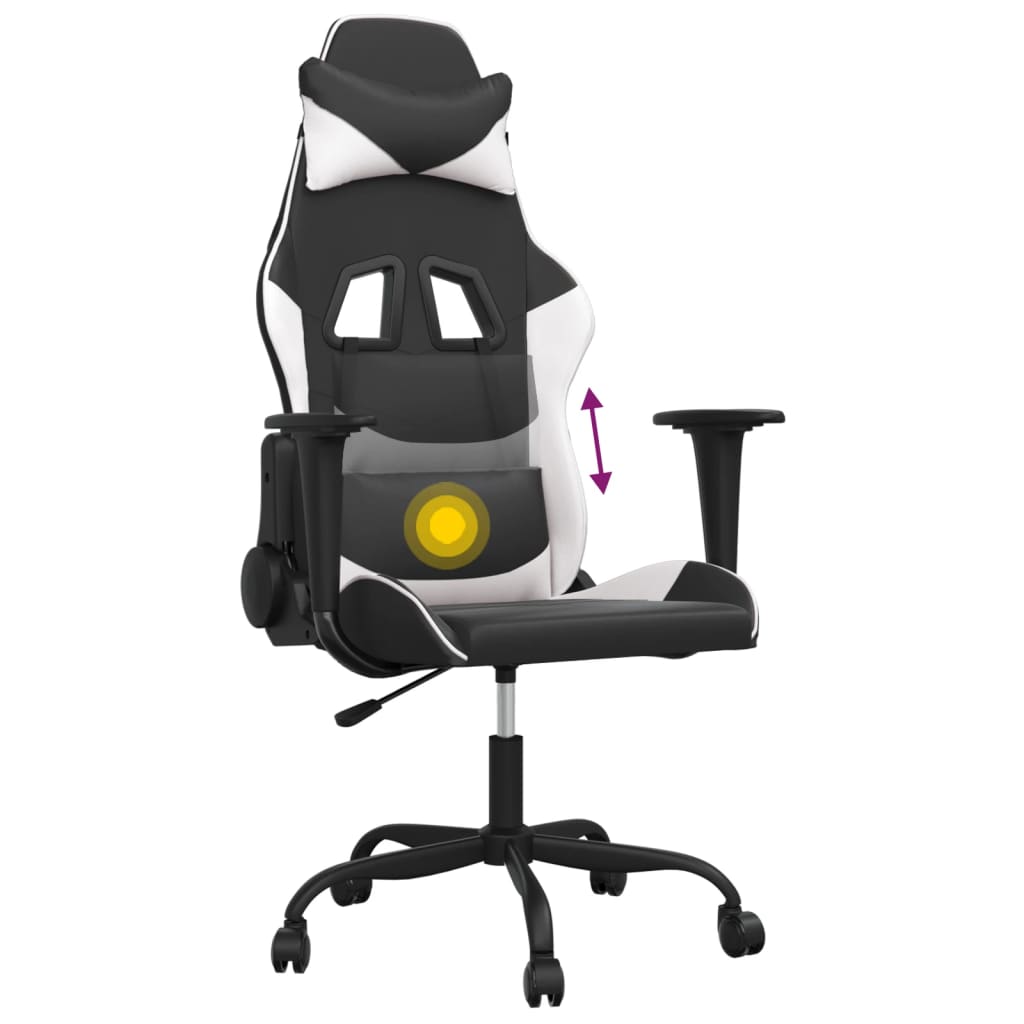 gamingstol med massagefunktion kunstlæder sort og hvid