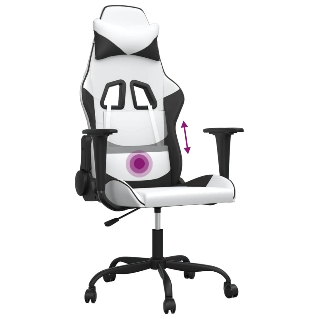 gamingstol m. massagefunktion kunstlæder hvid og sort
