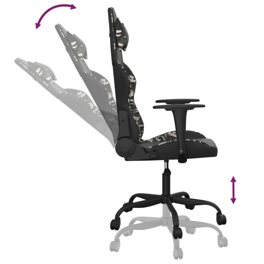 gamingstol m. massagefunktion kunstlæder sort og camouflage
