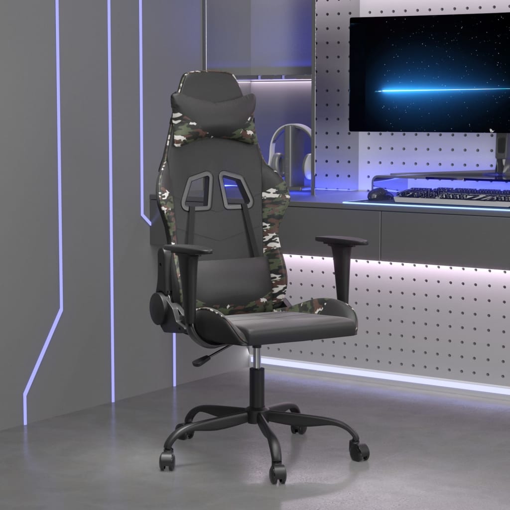 gamingstol m. massagefunktion kunstlæder sort og camouflage