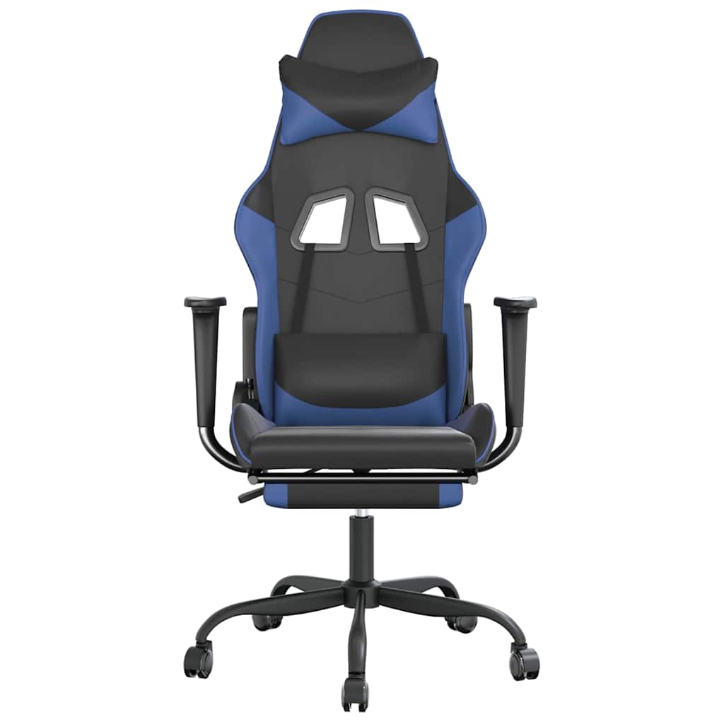 gamingstol m. massagefunktion og fodstøtte kunstlæder sort blå