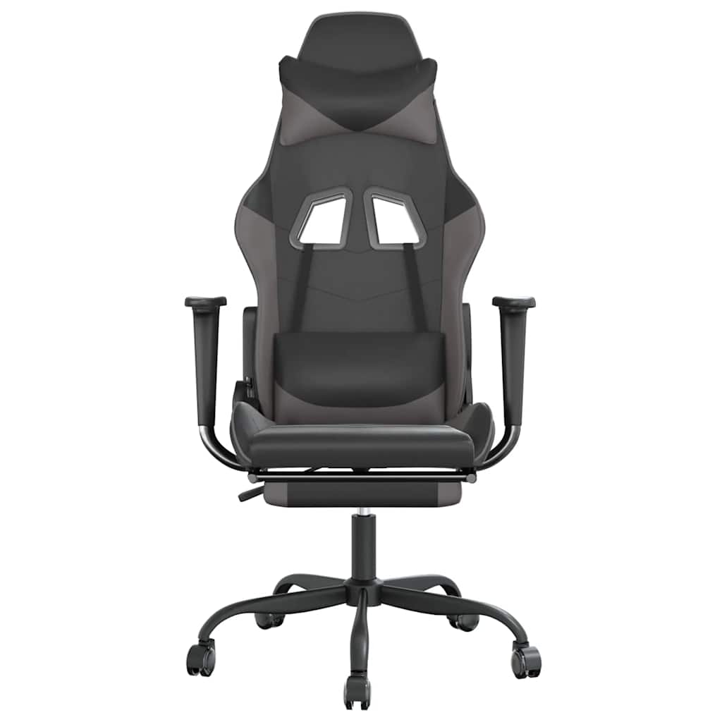 gamingstol m. massagefunktion og fodstøtte kunstlæder sort grå
