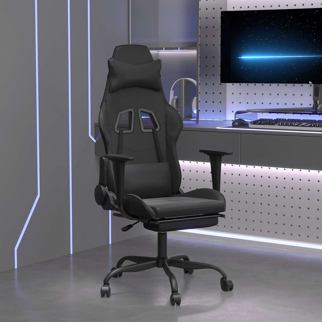 gamingstol m. massagefunktion og fodstøtte kunstlæder sort