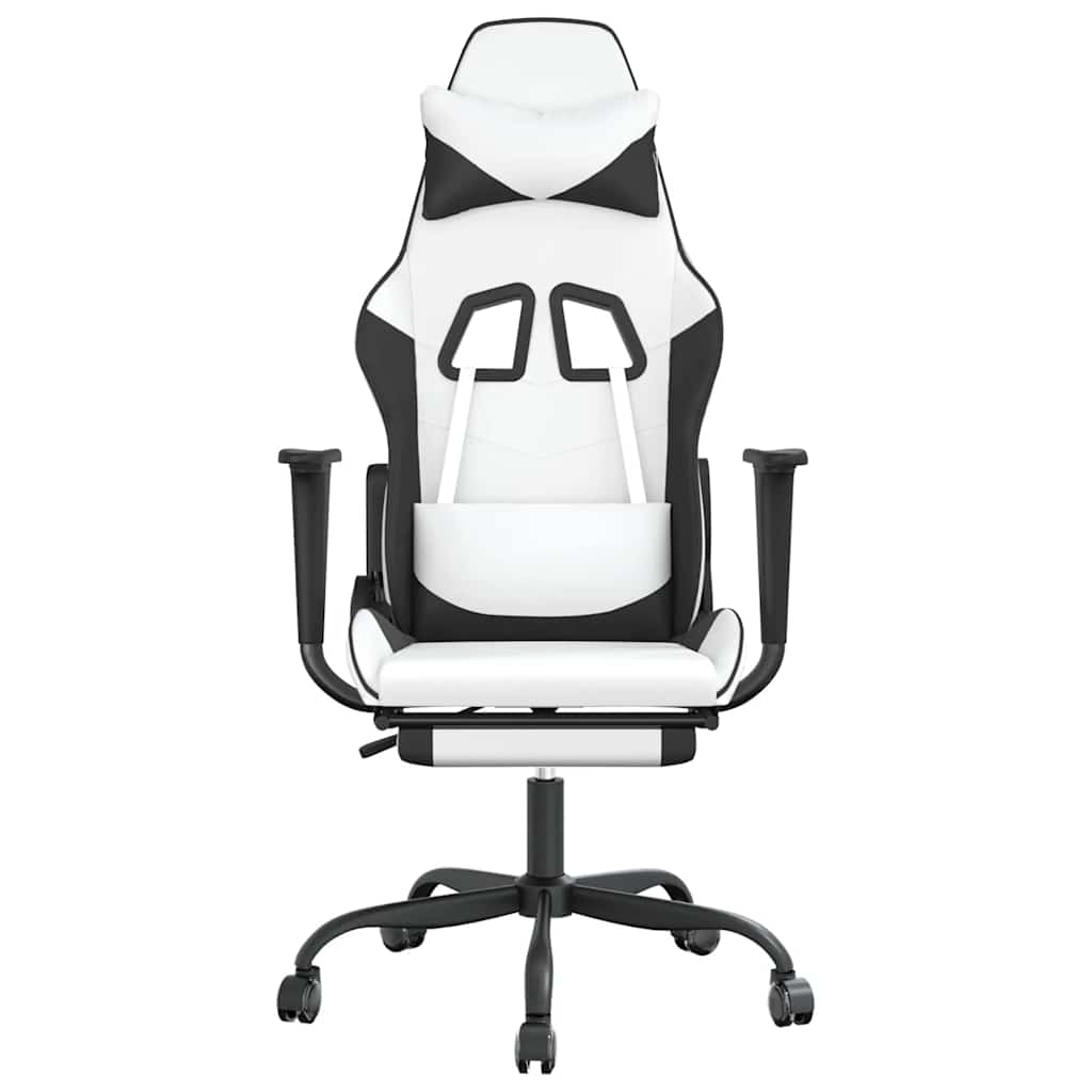 gamingstol m. massage og fodstøtte kunstlæder hvid sort