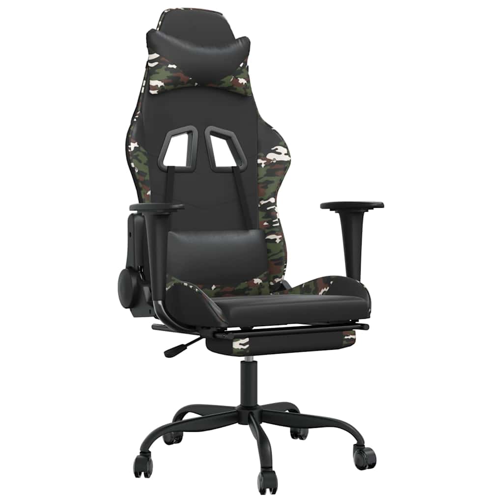gamingstol m. massage og fodstøtte kunstlæder sort camouflage