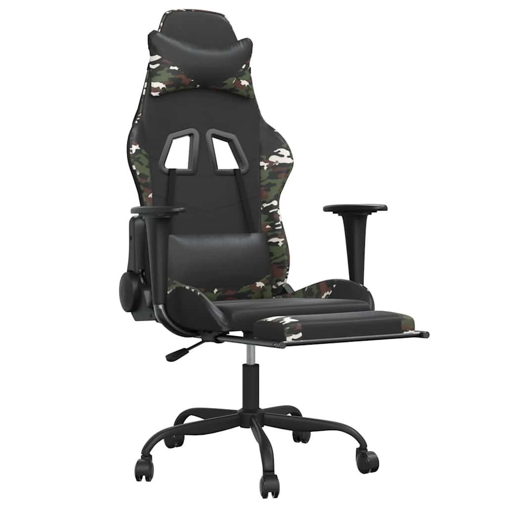 gamingstol m. massage og fodstøtte kunstlæder sort camouflage