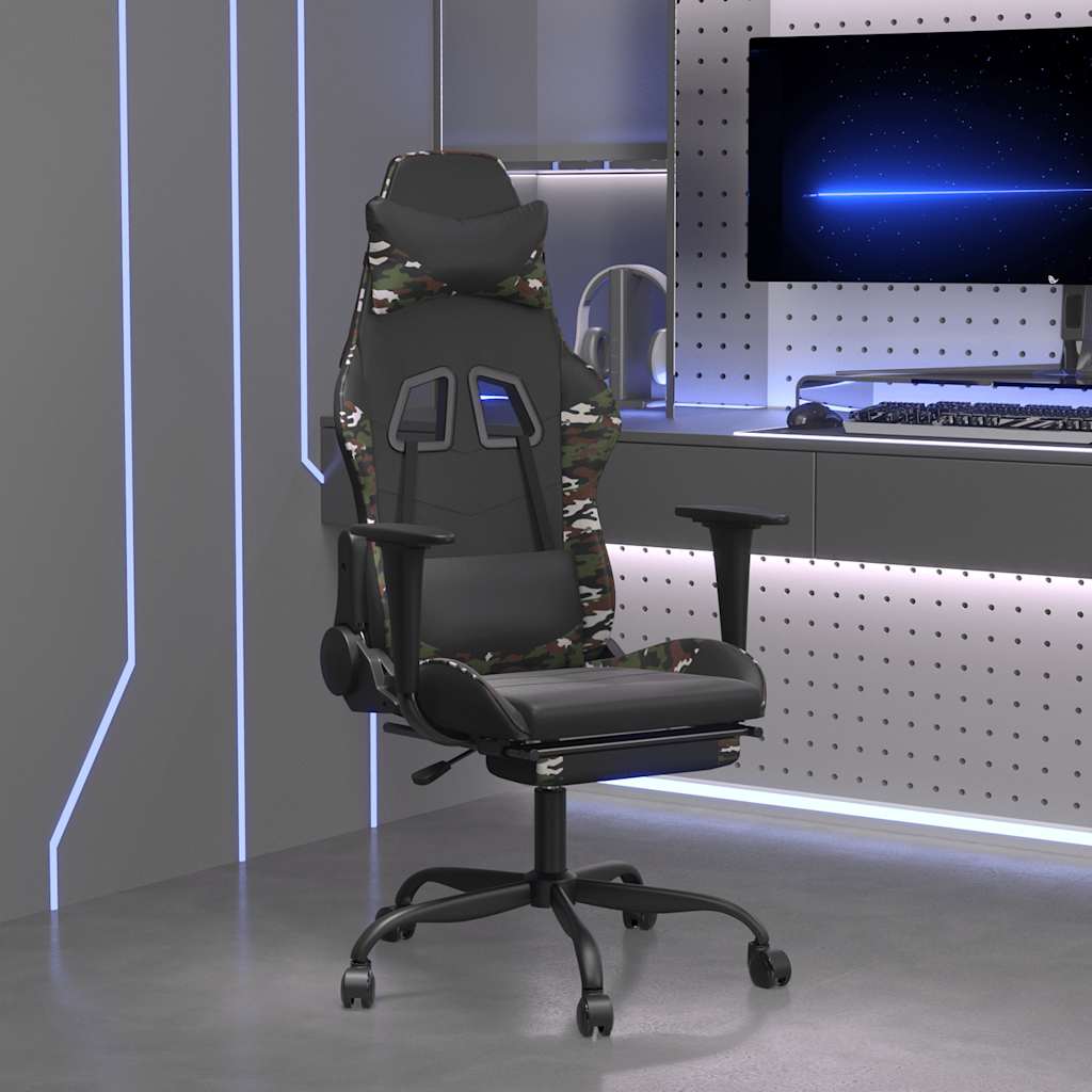 gamingstol m. massage og fodstøtte kunstlæder sort camouflage